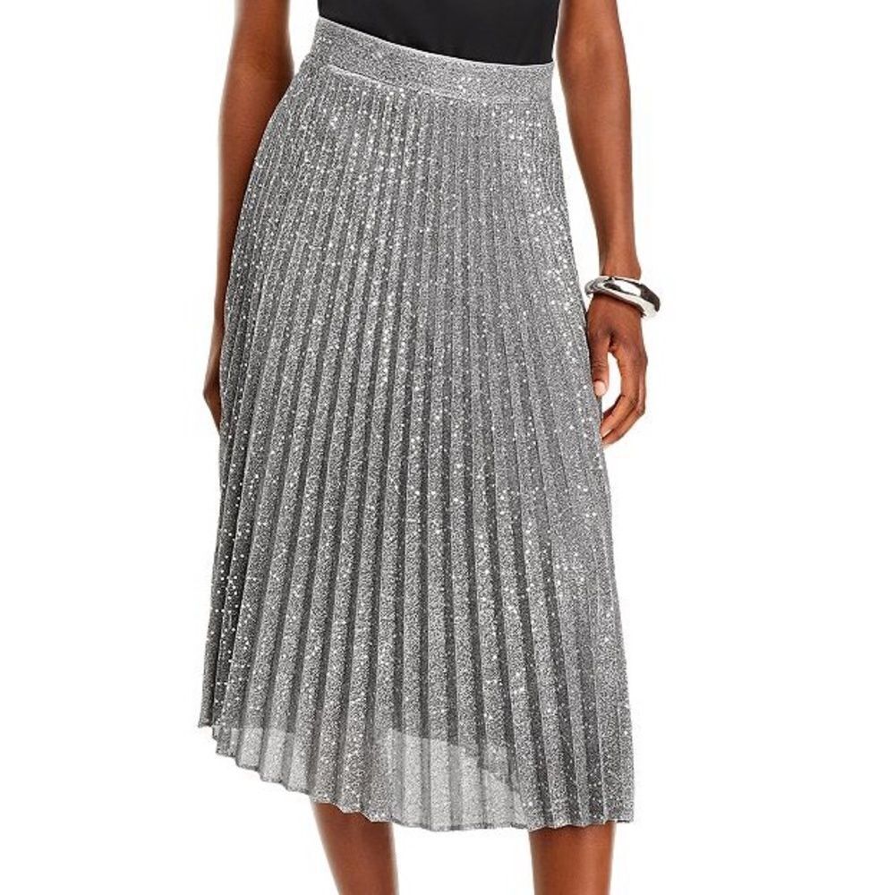 Sugarhill Brighton gunmetal metallic permanent pleated NWT SZ 8